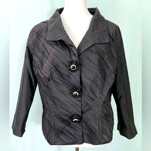 LILI BUTLER 100% Silk Black Fitted Suit Jacket Blazer With Rosette Buttons